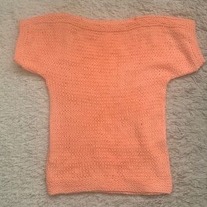 VINTAGE 70s peach hand knit short sleeve sweater